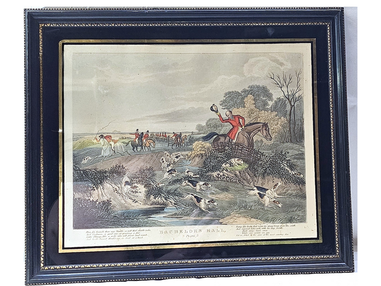 Antique Aquatint Bachelor's Hall Plate 3 F.C. Turner Fox Hunt Hogarth Frame