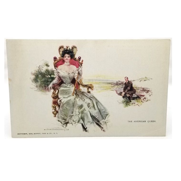 Romantic Couple Woman Seated with Man in Distance Postcard Artist Howard Chandler Christy Titled American Queen 1908 Moffat Pub NY