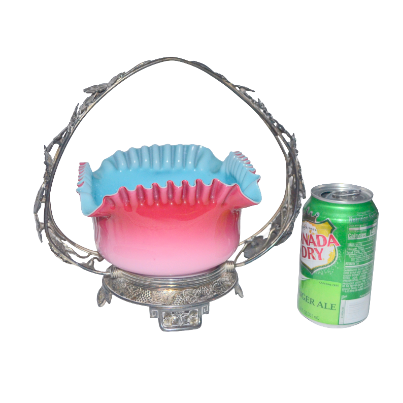 Mt Washington Pairpoint Peachblow Blue Cased Art Glass Bride's Basket