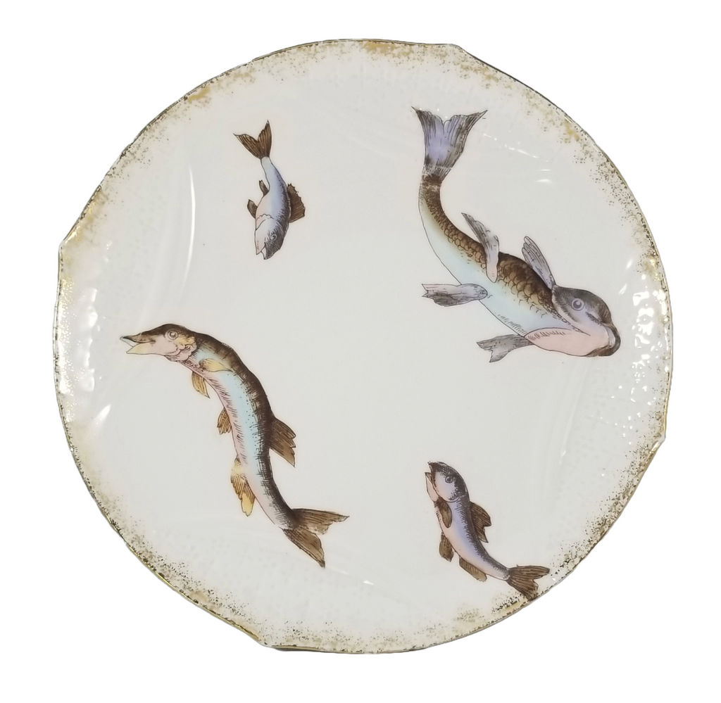 Hand Painted Antique Karlsbad Austrian Porcelain Freshwater Fish Plate
