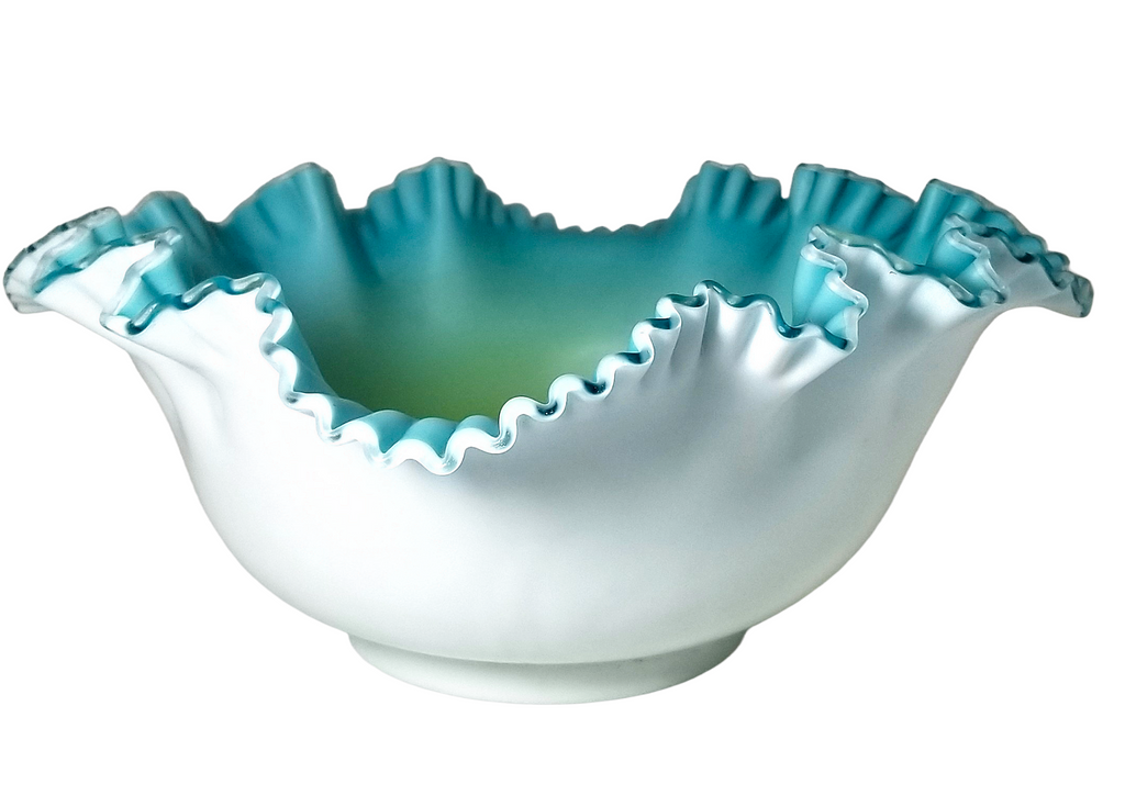 Victorian Cased Glass Bride's Basket Blue Green Satin Finish