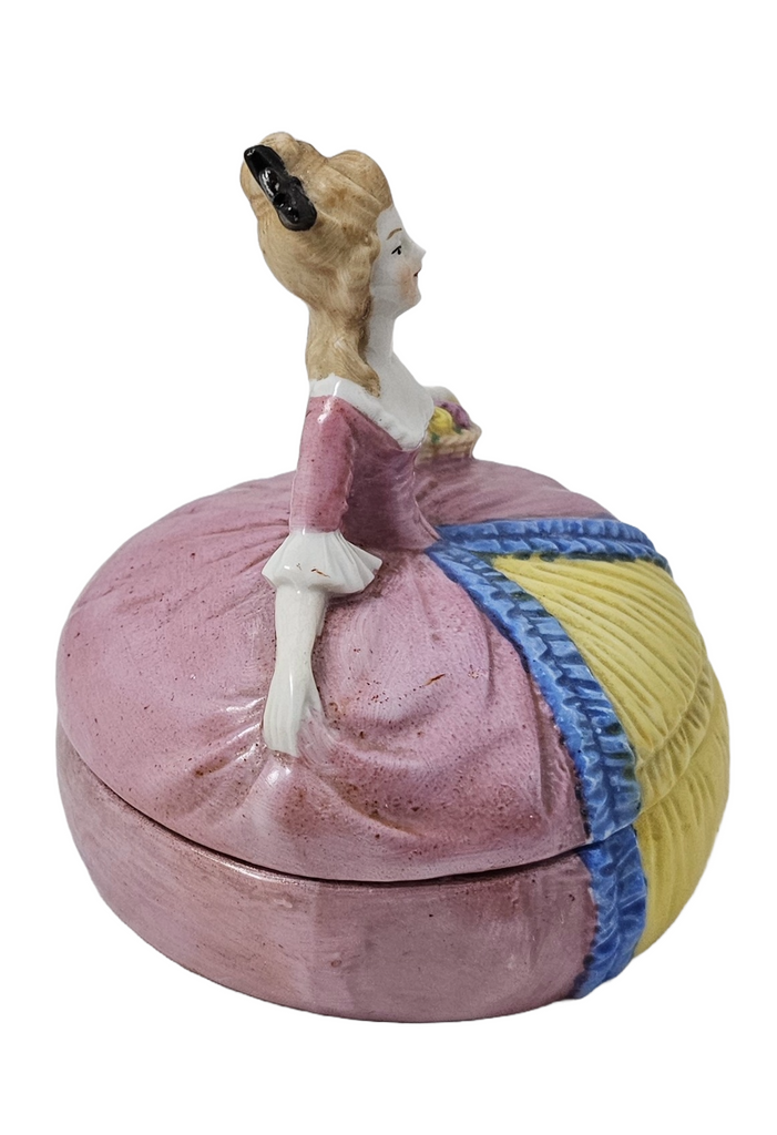 German Porcelain Powder Box Dresser Jar Half Doll Lady Trinket Box