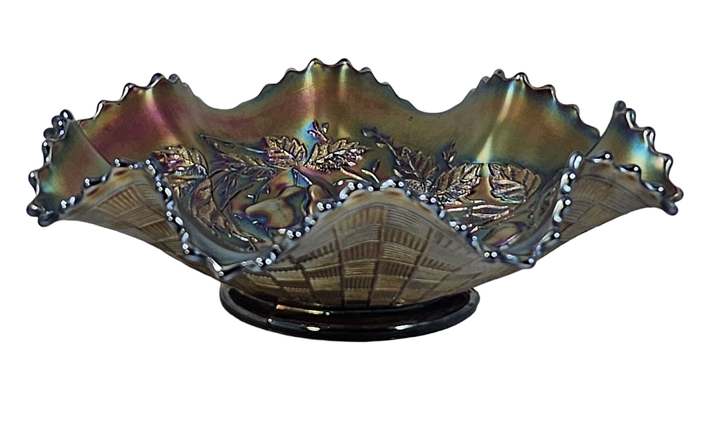 Northwood Three Fruits Amethyst Carnival Glass Bowl