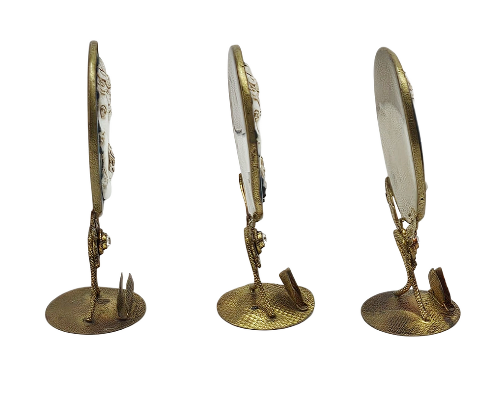 Antique Czech Jeweled Ormolu Cameo Carved Place Holder Set