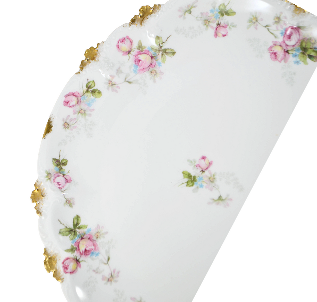 Limoges Art Nouveau Porcelain Hand Painted Pink Roses Gold Trimmed Charger Plate