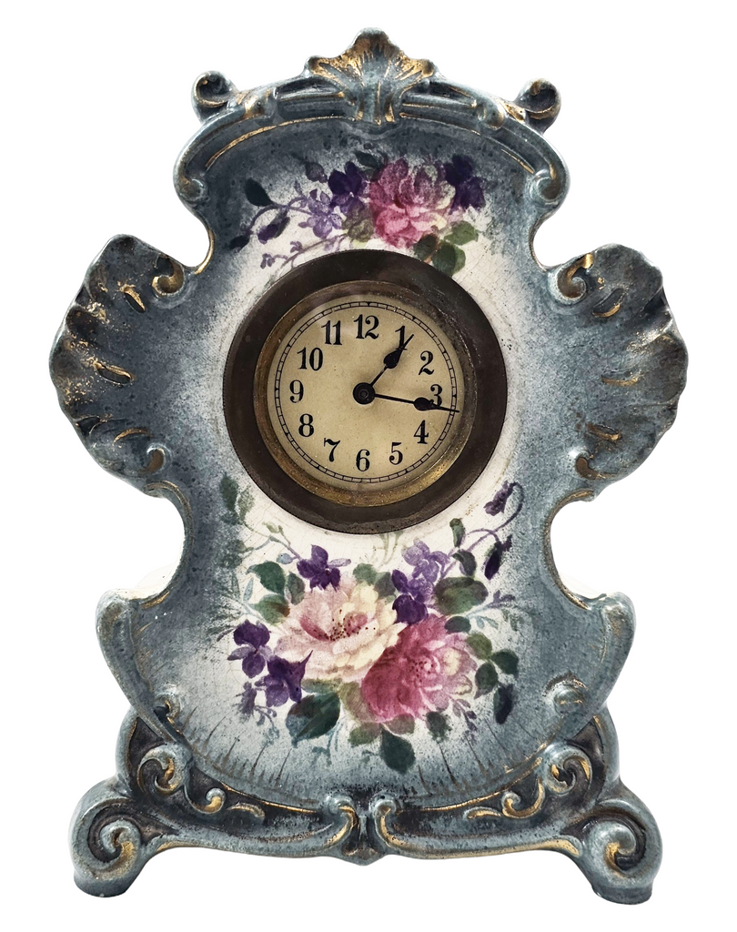 Antique Ansonia Royal Bonn German Porcelain Blue Mantle Clock