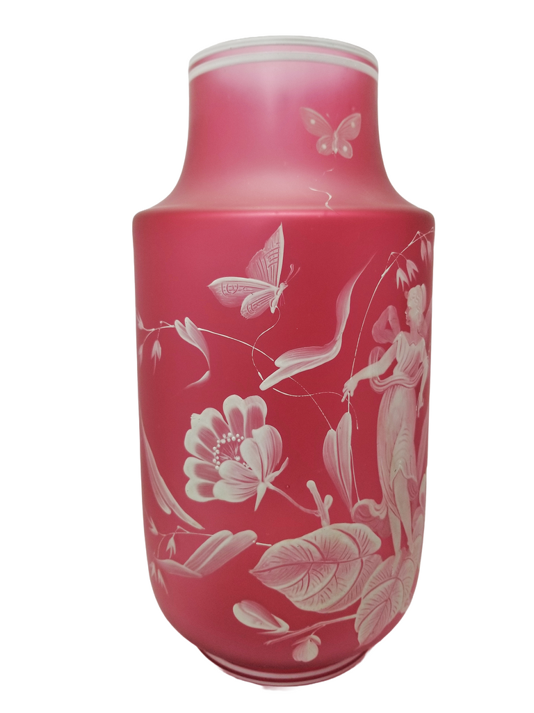 Monumental Antique Art Nouveau BOHEMIAN Cameo Cranberry Glass Vase