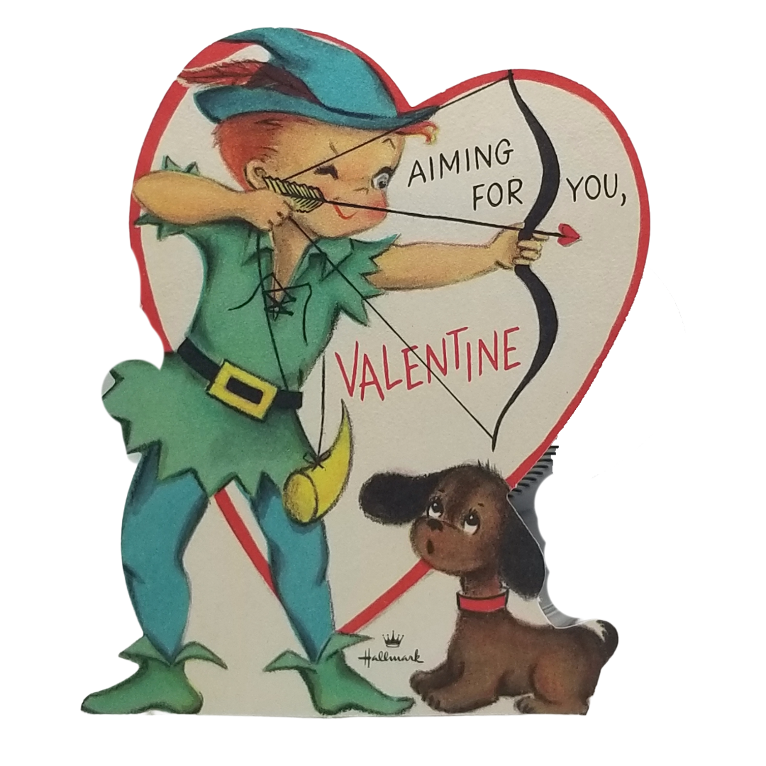 Hallmark Valentine Die Cut Card Robin Hood Boy with Puppy Dog