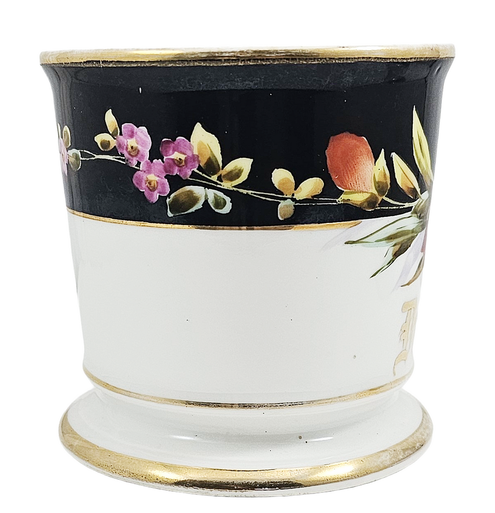 Antique Porcelain Personalized Doctor's Shaving Mug Flowers & Gold