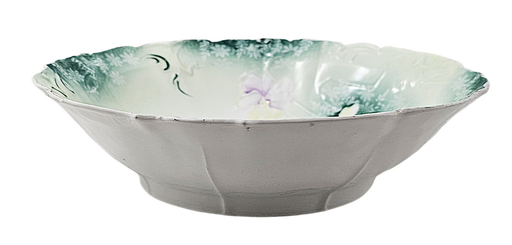 RS Prussia Porcelain Bowl Teal Rim Mold 32 Floral Pattern