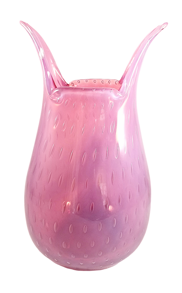 MCM Fratelli Toso Murano Opalescent Pink Bullicante Italian Art Glass Vase
