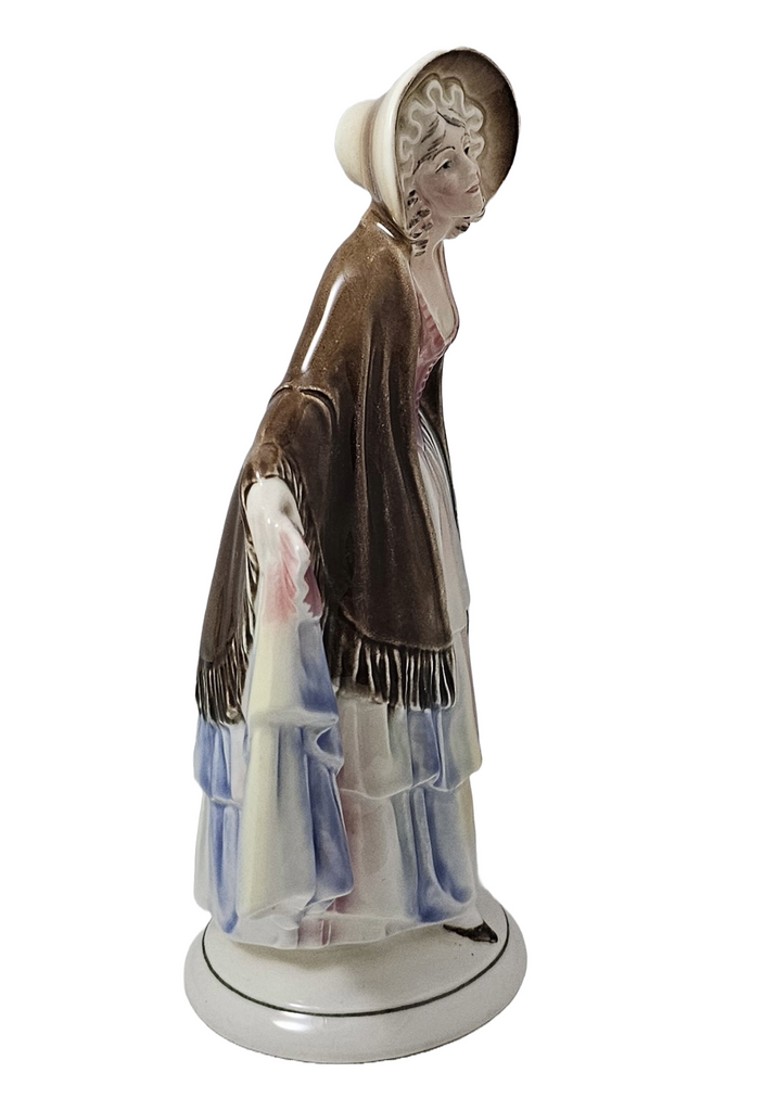 Hertwig German Porcelain Figurine Woman in Shawl & Bonnet