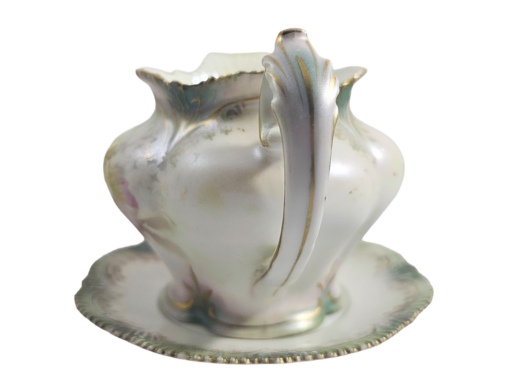 RS Prussia German Porcelain Open Floral Creamer Saucer w/ Tiffany Finish
