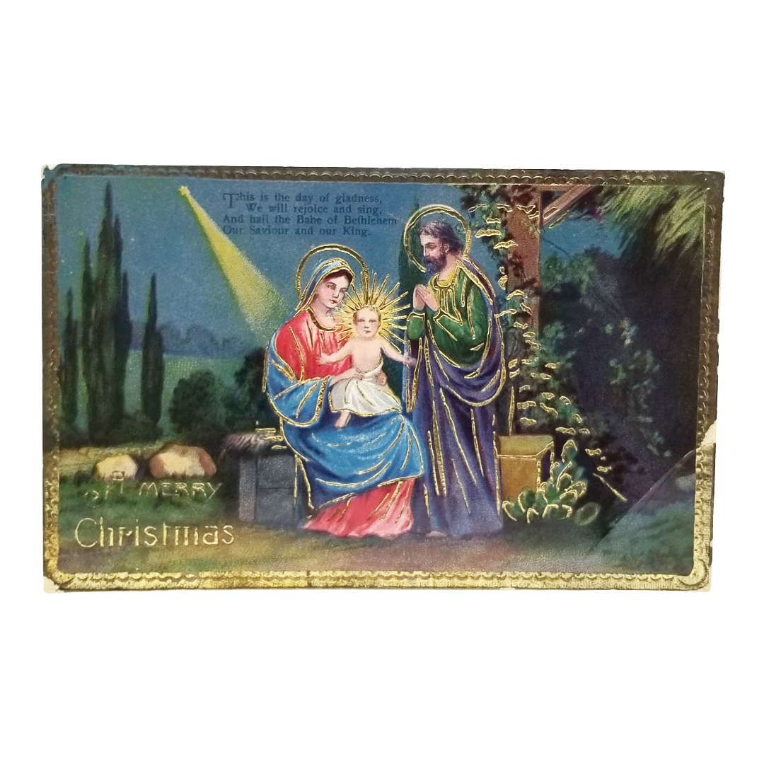 Christmas Postcard Religious Theme Holy Family Gold Highlights Saxony