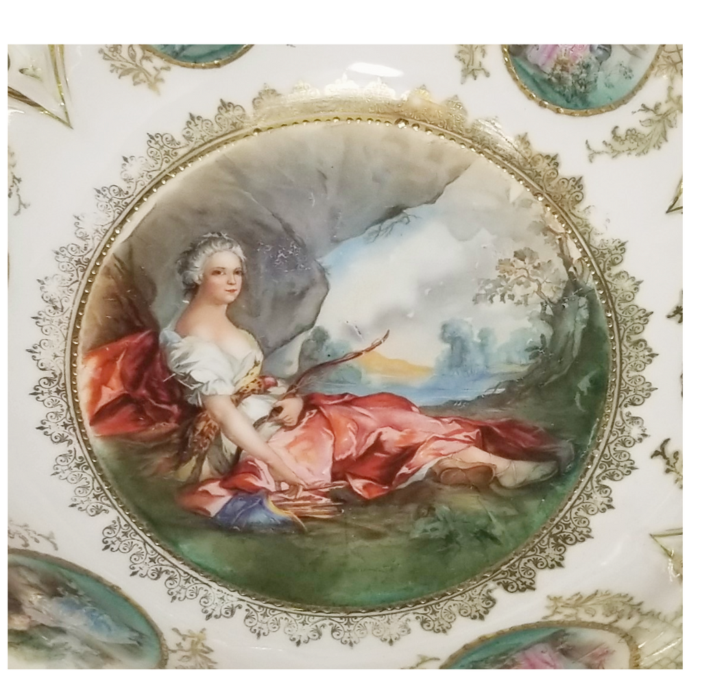 RS Prussia Diana the Huntress w/ Medallions Point & Clover Bowl
