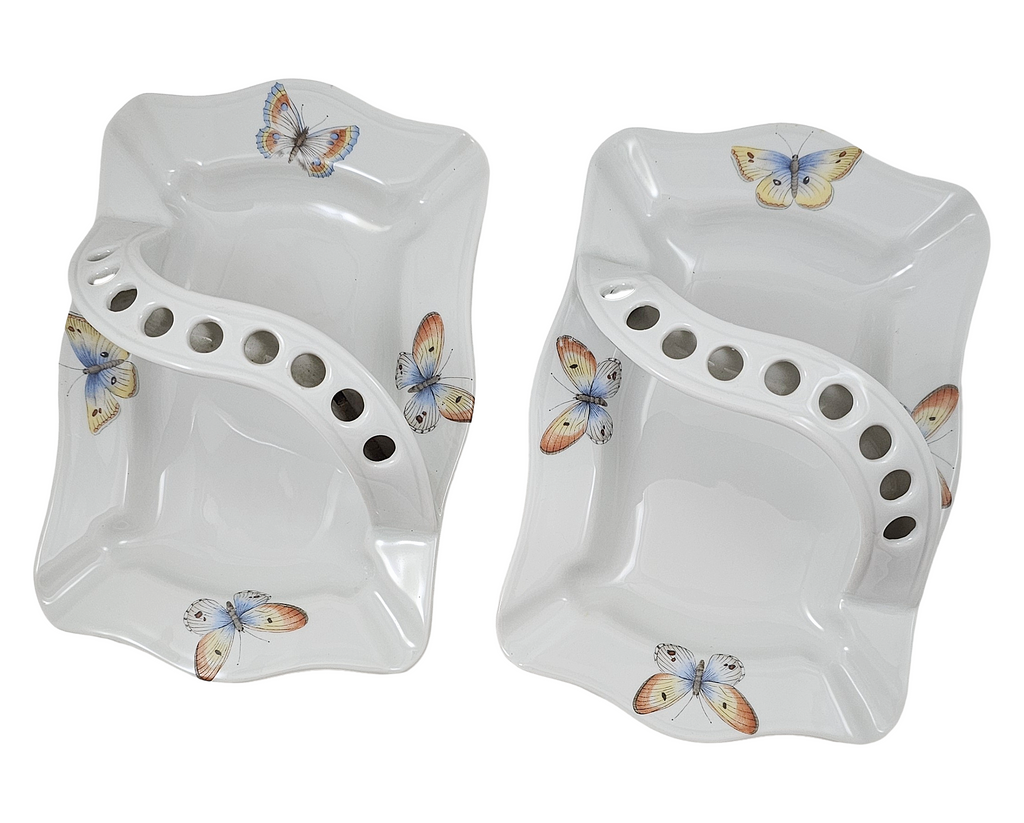 Limoges Porcelain Butterfly Motif Basket Style Ashtrays