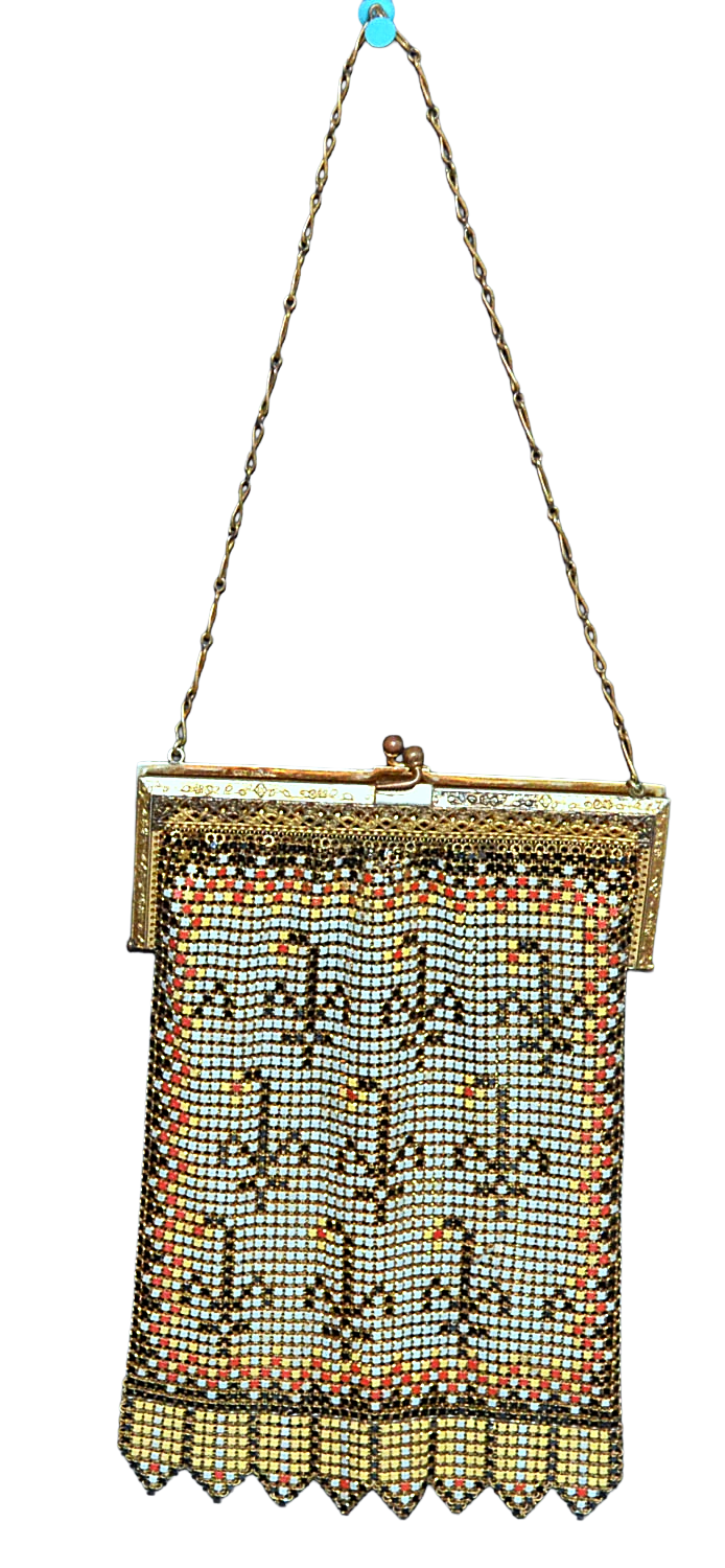 Vintage Metal Enamel Mesh Whiting Davis Handbag Art Deco Flower Purse