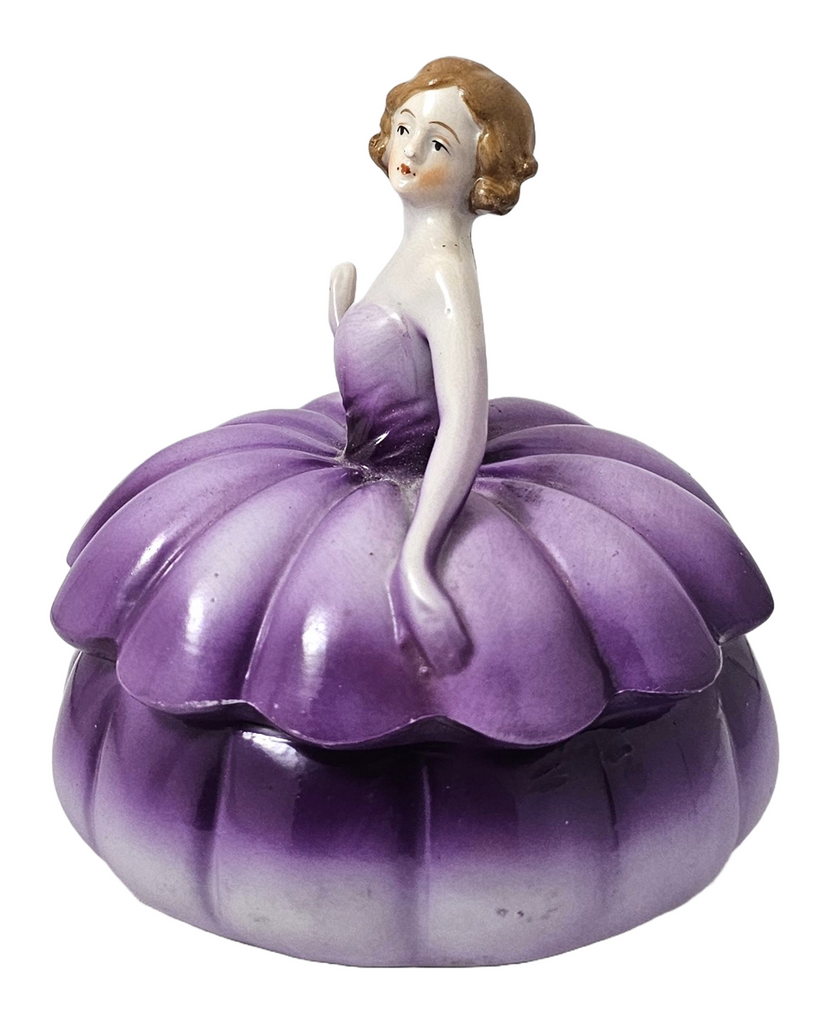Art Deco German Porcelain Half Doll Madame Pompadour Powder Box