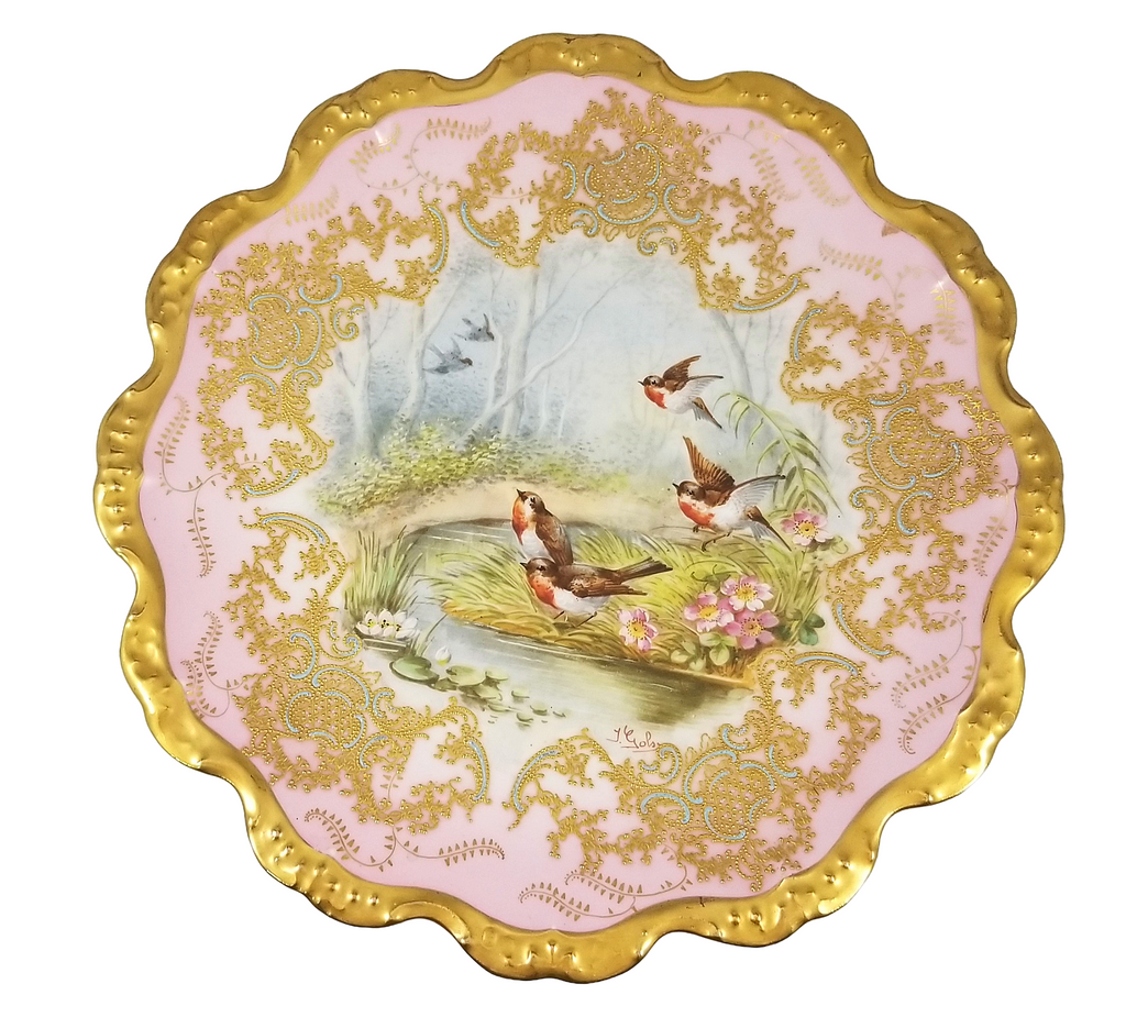 Limoges Coiffe Blakeman French Porcelain Robin Birds Landscape Plate Artist Gols