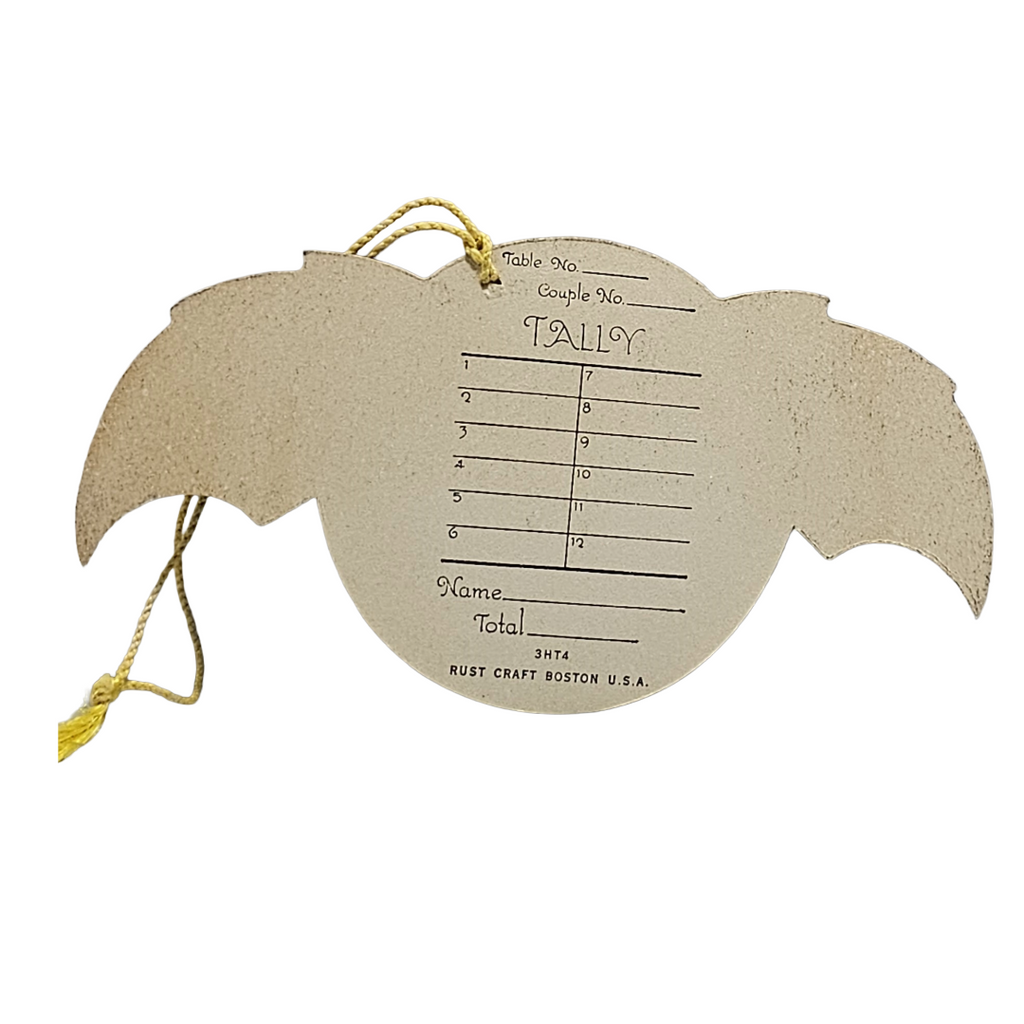 Vintage Rust Craft Halloween Tally Card Die Cut Big Bat with Moon