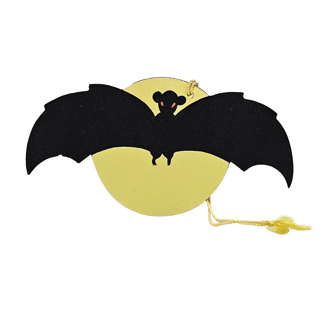 Vintage Rust Craft Halloween Tally Card Die Cut Big Bat with Moon