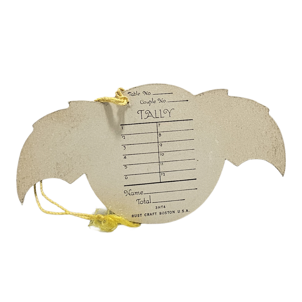 Vintage Rust Craft Halloween Tally Card Die Cut Big Bat with Moon