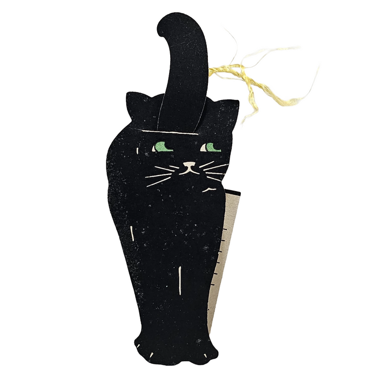 Vintage Halloween Dennison Deco Era Tally Card Die Cut Black Cat with Mechanical Tail