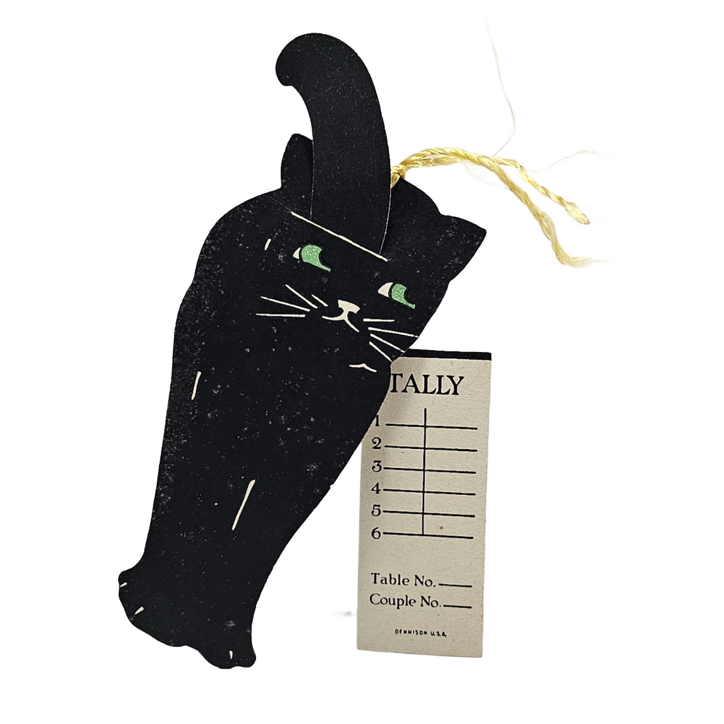 Vintage Halloween Dennison Deco Era Tally Card Die Cut Black Cat with Mechanical Tail