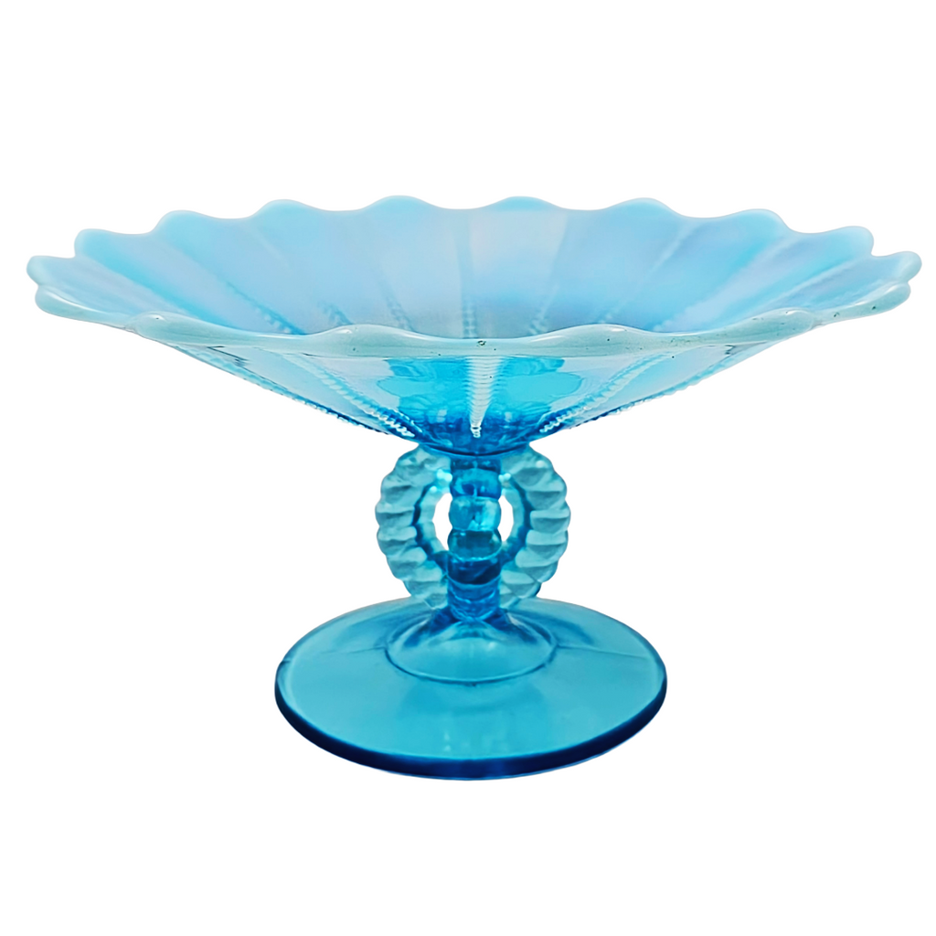 Northwood Beaded Panel Aqua Blue Opalescent Glass Compote