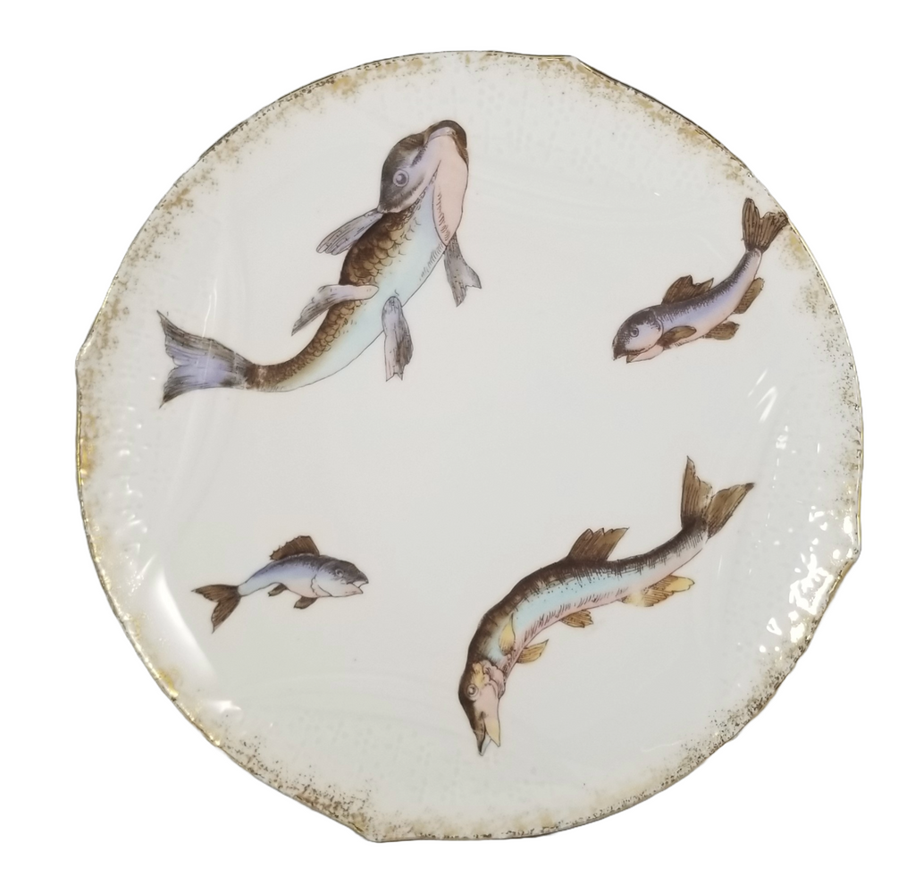 Hand Painted Antique Karlsbad Austrian Porcelain Freshwater Fish Plate