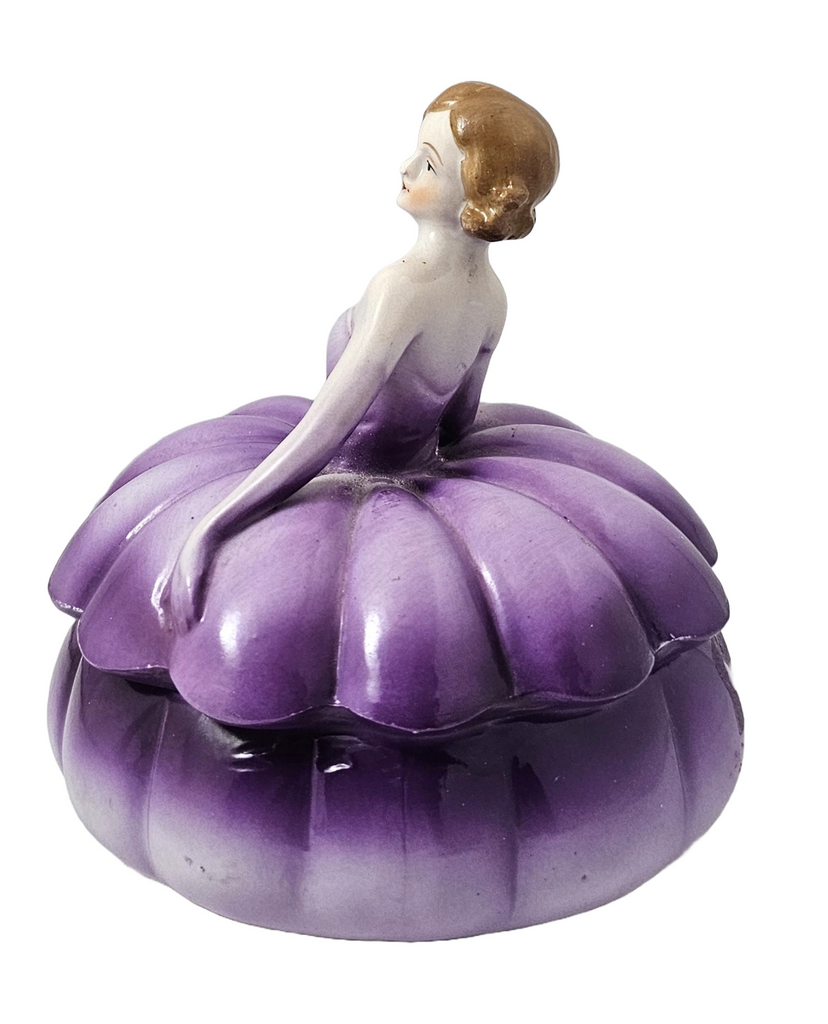 Art Deco German Porcelain Half Doll Madame Pompadour Powder Box