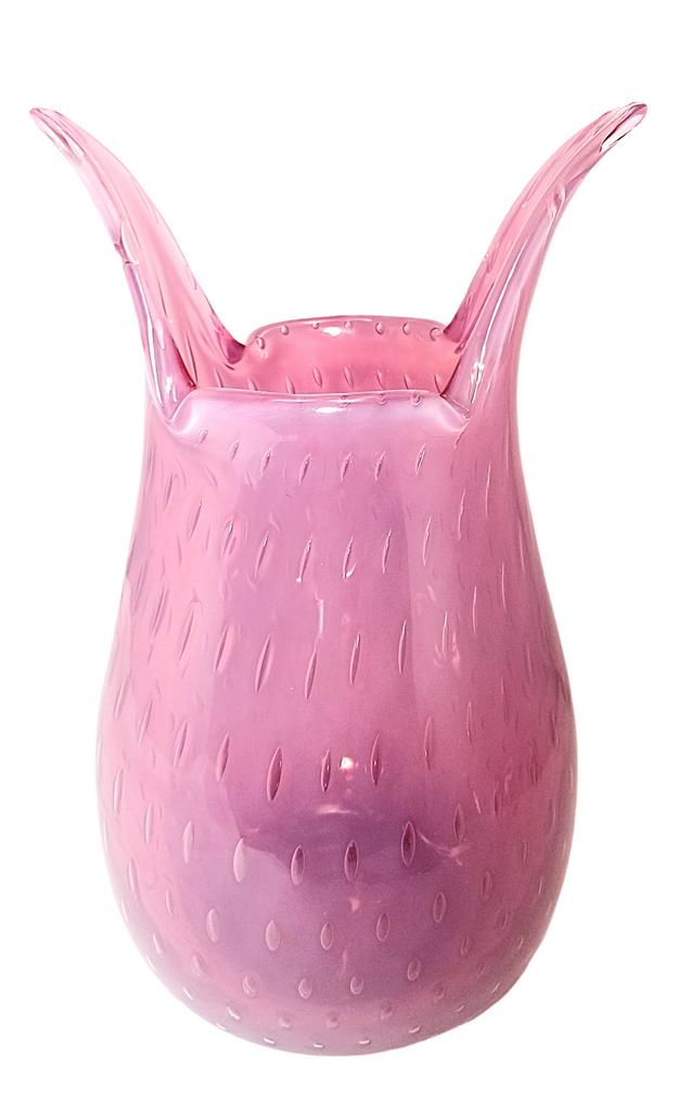 MCM Fratelli Toso Murano Opalescent Pink Bullicante Italian Art Glass Vase