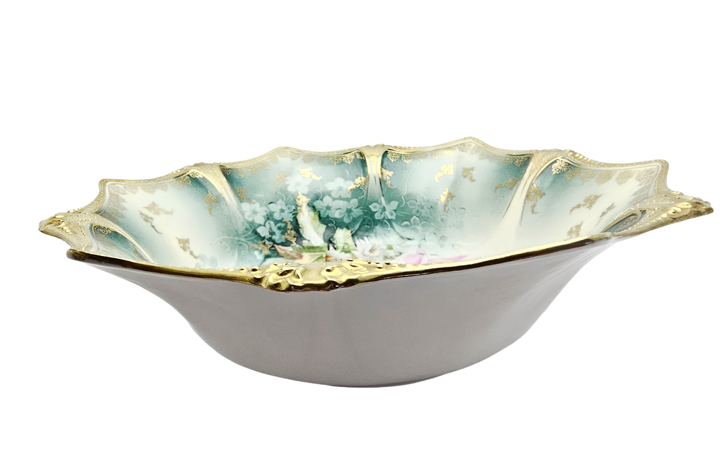 RS Prussia Bowl German Porcelain Mold 83 Gold with Roses