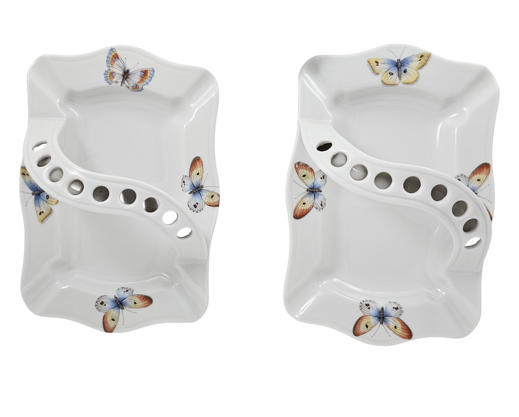 Limoges Porcelain Butterfly Motif Basket Style Ashtrays