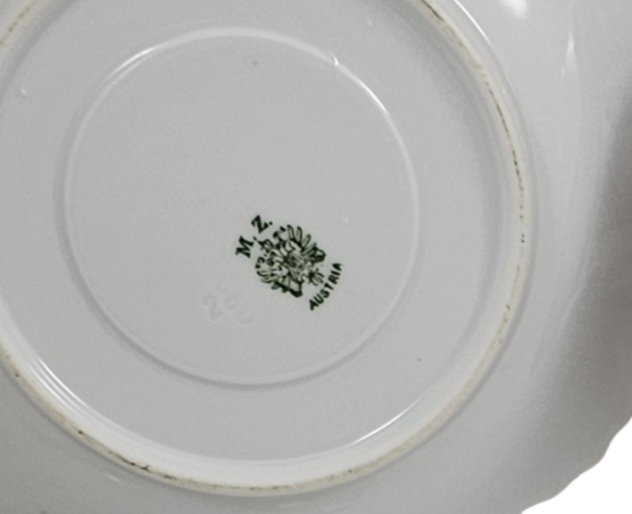 Antique Austrian Floral Porcelain Pink & Green Ornate 10 pc Cup Set