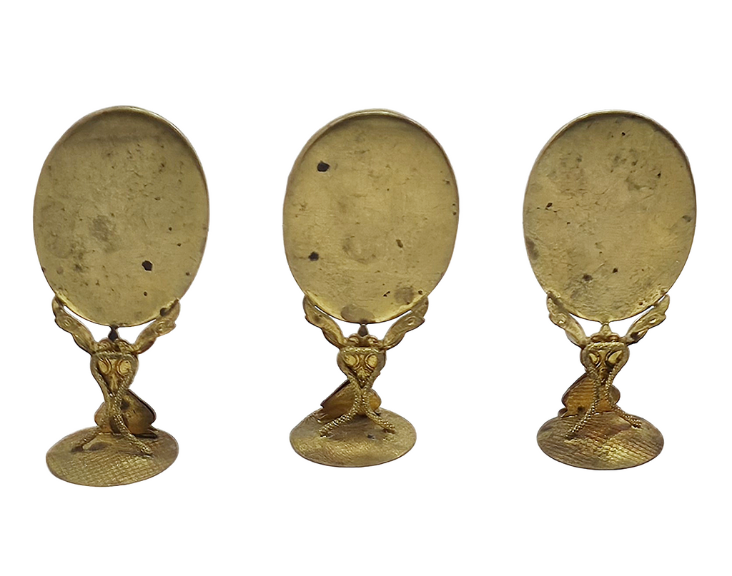 Antique Czech Jeweled Ormolu Cameo Carved Place Holder Set