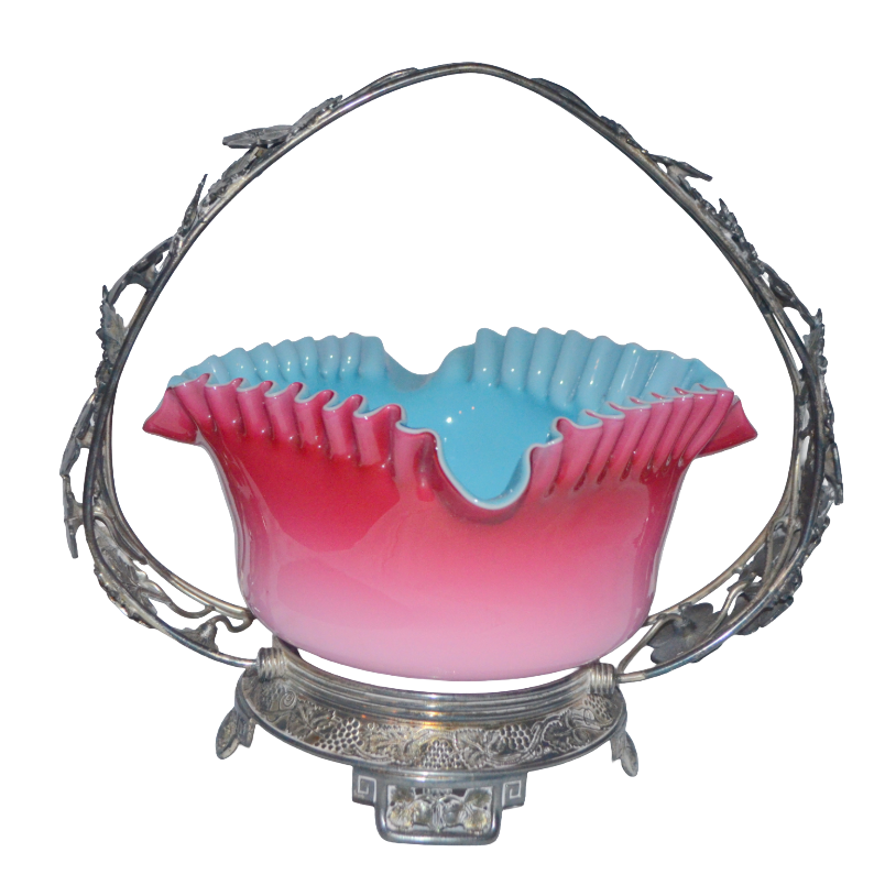 Mt Washington Pairpoint Peachblow Blue Cased Art Glass Bride's Basket