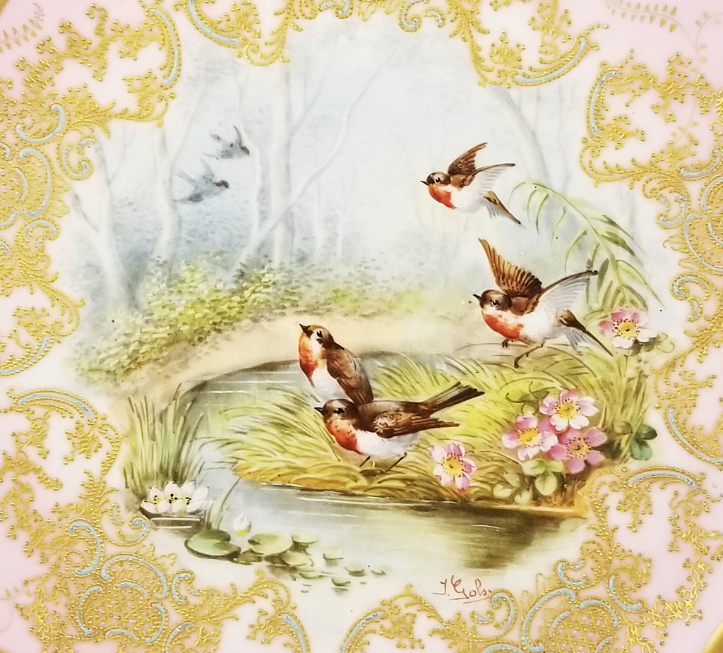 Limoges Coiffe Blakeman French Porcelain Robin Birds Landscape Plate Artist Gols
