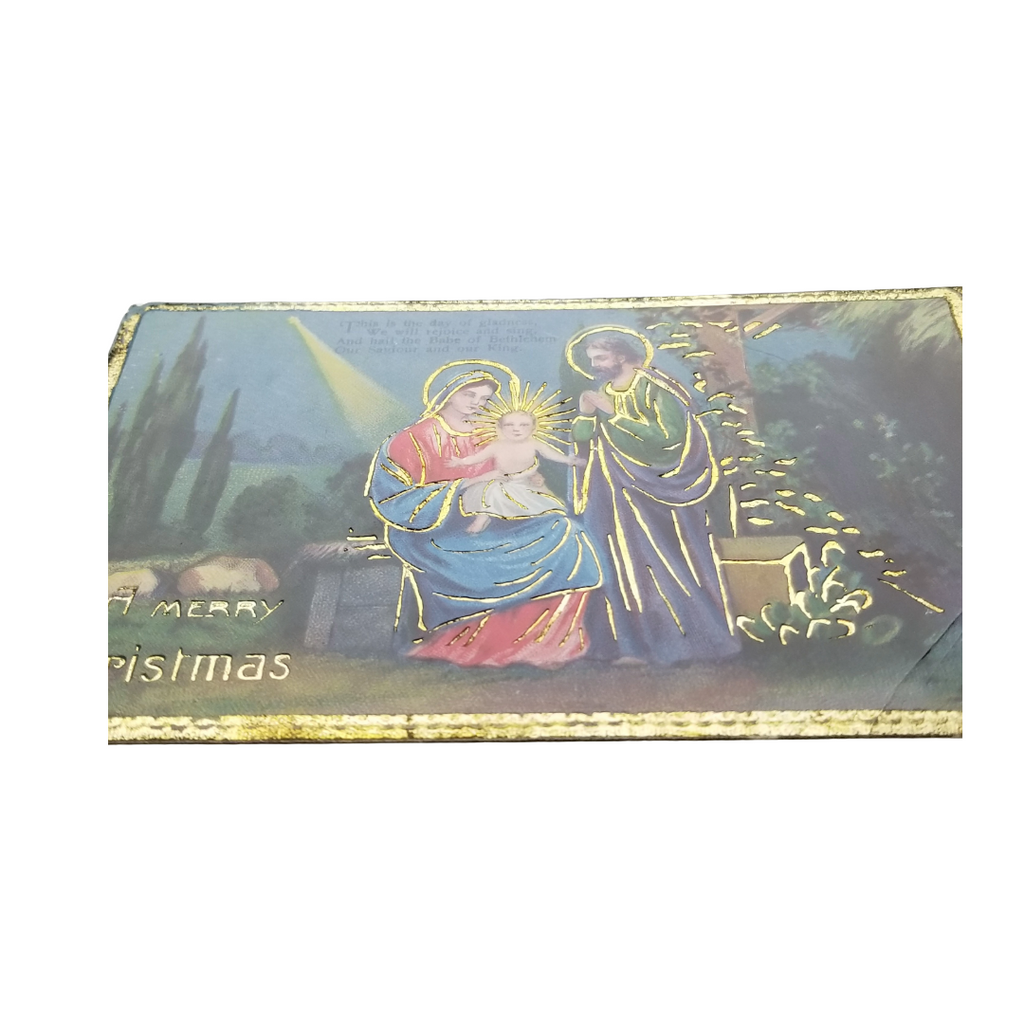 Christmas Postcard Religious Theme Holy Family Gold Highlights Saxony
