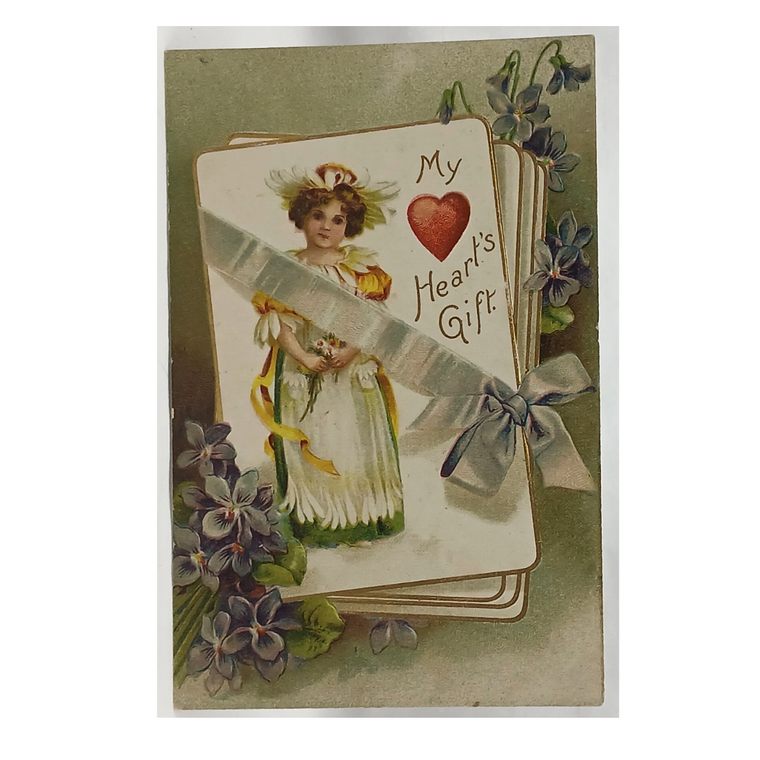 Antique Vintage Valentine Postcard, Little Girl Wearing Daisy Flower Hat & Dress on Card, Clapsaddle Card IAP Pub