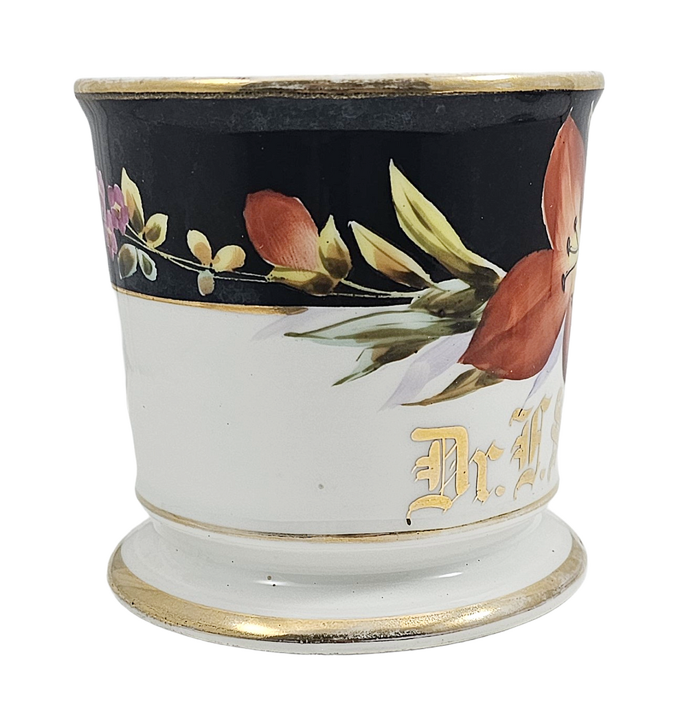 Antique Porcelain Personalized Doctor's Shaving Mug Flowers & Gold