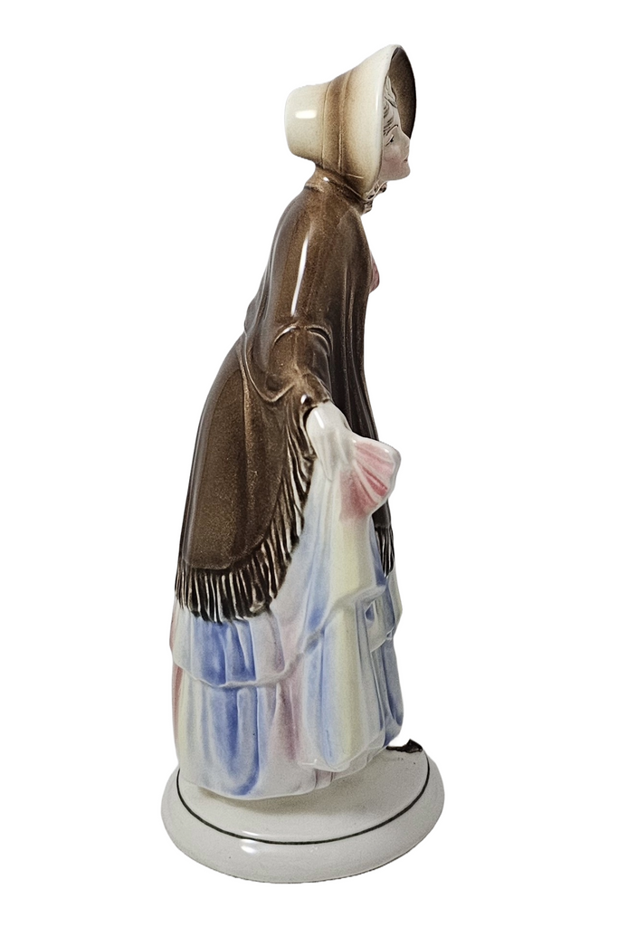Hertwig German Porcelain Figurine Woman in Shawl & Bonnet