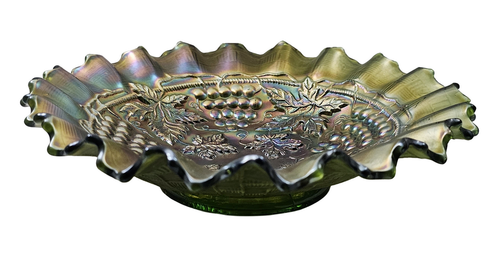 Antique Vintage Northwood Glass Green Grape and Cable Carnival Glass Bowl