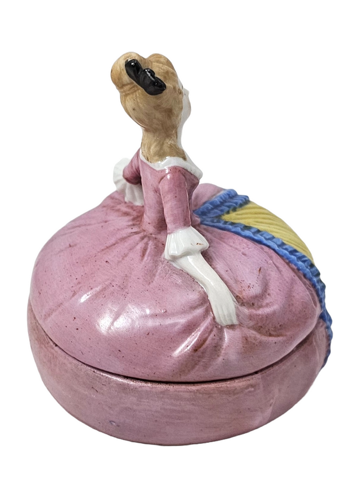 German Porcelain Powder Box Dresser Jar Half Doll Lady Trinket Box