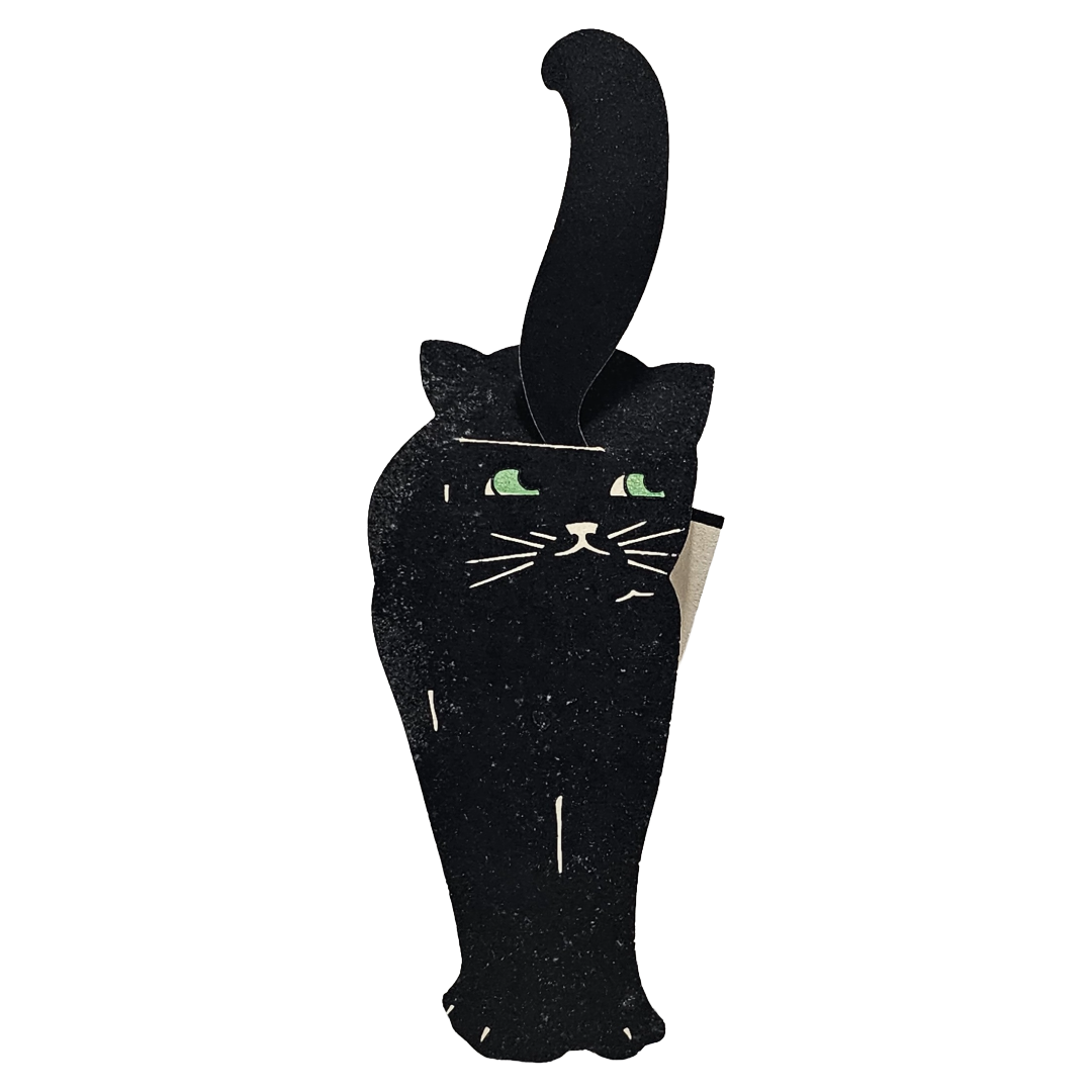 Vintage Halloween Dennison Deco Era Tally Card Die Cut Black Cat with Mechanical Tail