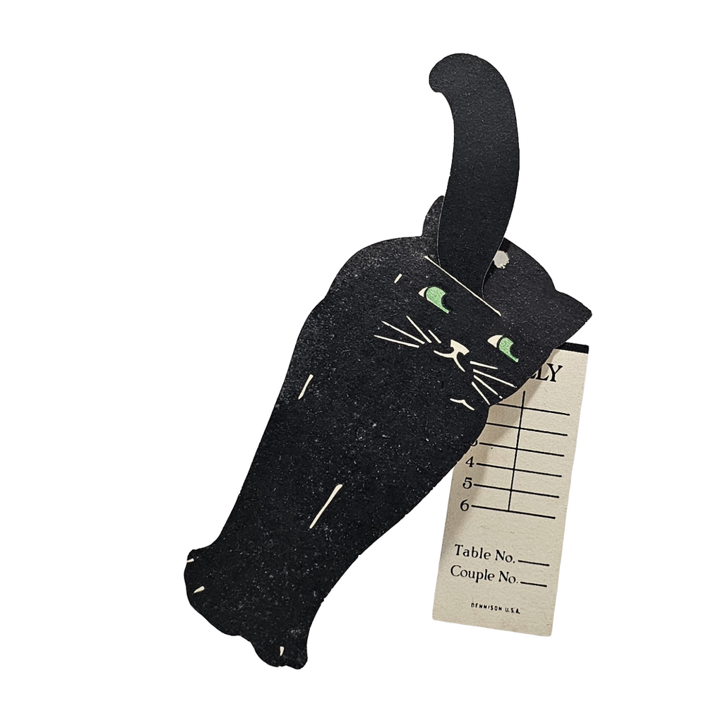 Vintage Halloween Dennison Deco Era Tally Card Die Cut Black Cat with Mechanical Tail