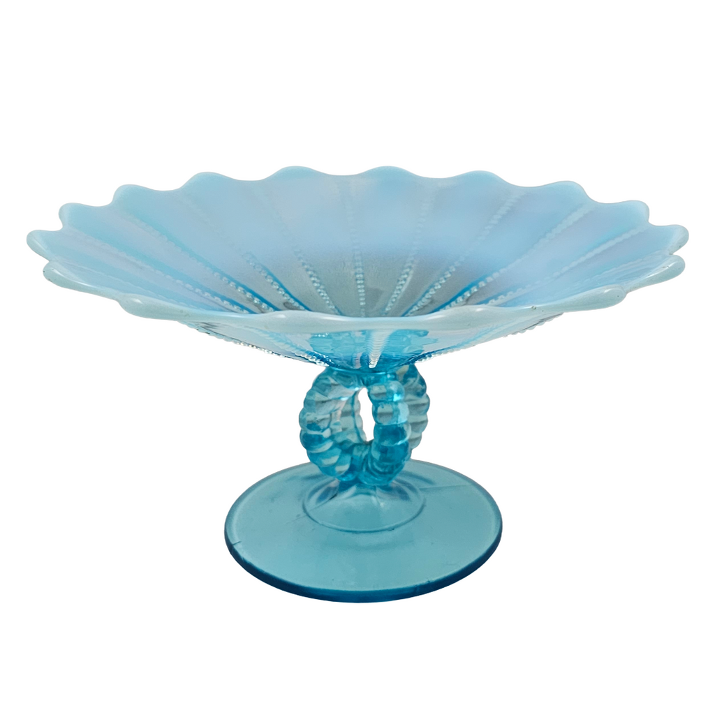 Northwood Beaded Panel Aqua Blue Opalescent Glass Compote