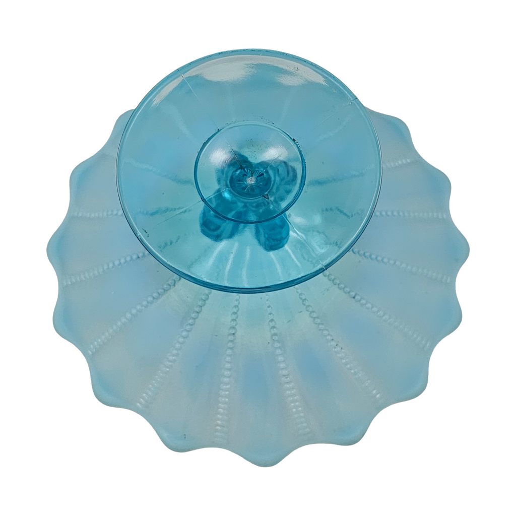 Northwood Beaded Panel Aqua Blue Opalescent Glass Compote
