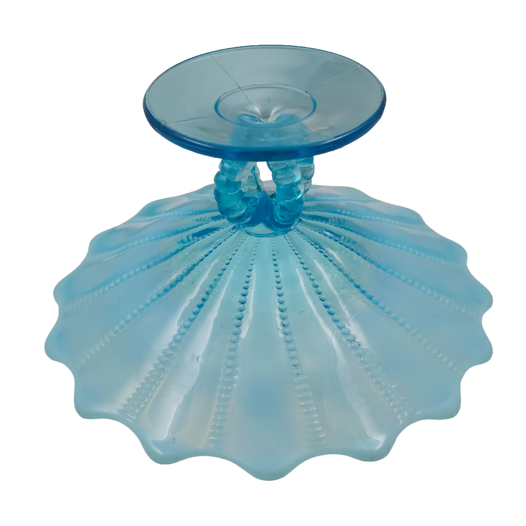 Northwood Beaded Panel Aqua Blue Opalescent Glass Compote