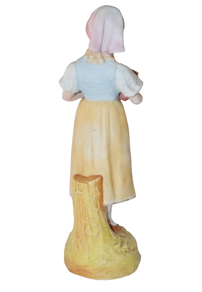 Heubach Bisque Porcelain Parlor Statue Peasant Woman Holding Jug